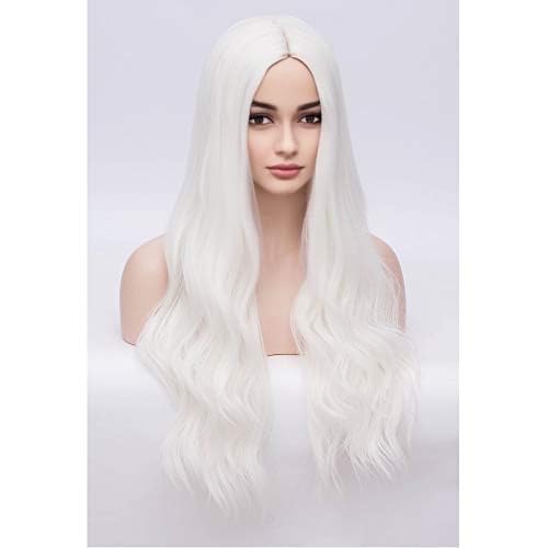 BERON Womens White Wig Long Wavy Hair Wig for Girls 28 Inches Middle Part Heat Resistant Synthetic Wigs for Costume Party or Daily Use Wig - Image 2